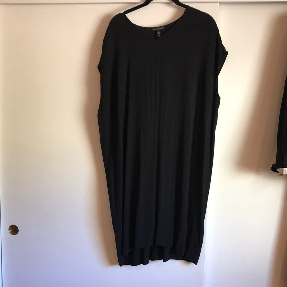 100% silk eileen fisher black tunic dress
